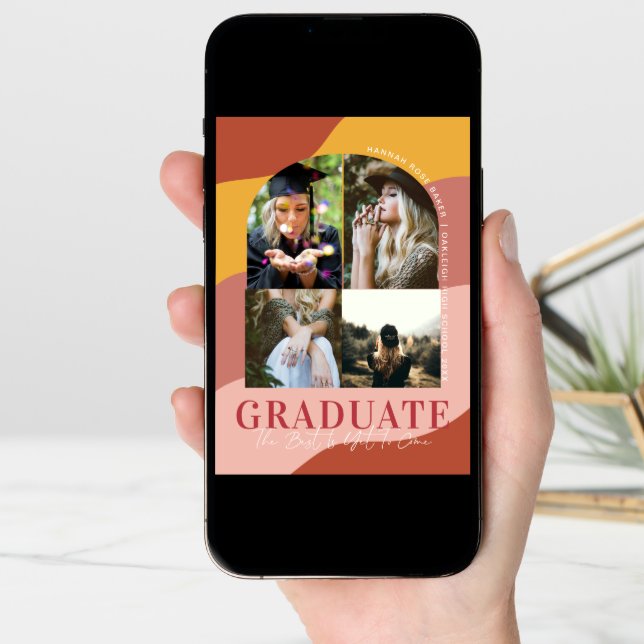Modern Waves | Simple Arched Graduation 4 Photo  Announcement (Front Digital)