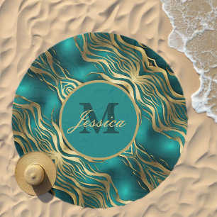 Modern Waves Turquoise Teal Blue Personalized Beach Towel