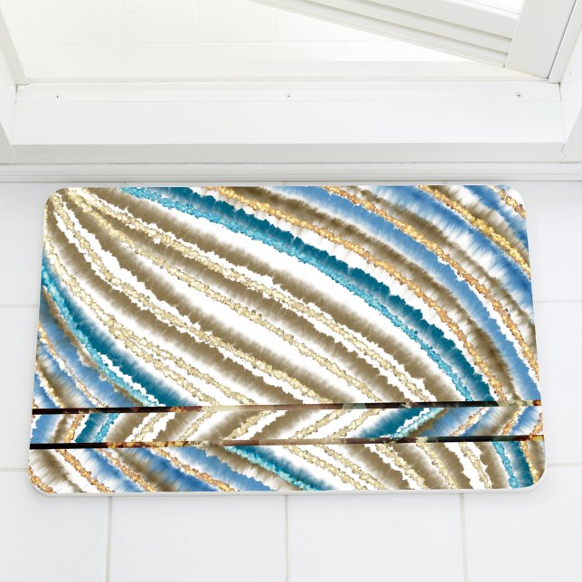 Modern Wavy Beach Stripes Bath Mat (Creator Uploaded)