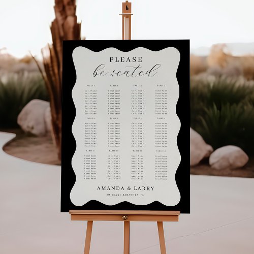 Modern Wavy Black and Cream Seating Chart Foam Board