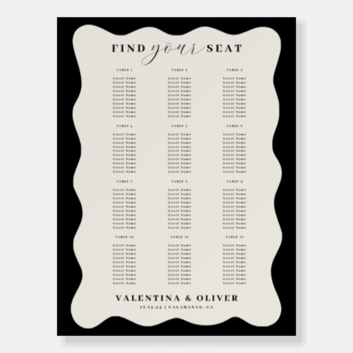 Modern Wavy Black and Cream Seating Chart Foam Board