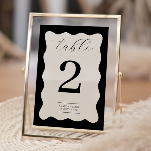 Modern Wavy Black and Cream Table Number