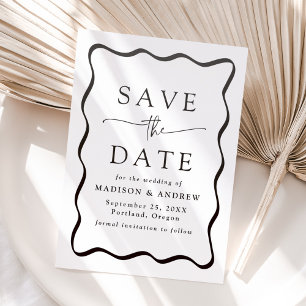 Modern Wavy Black Frame Wedding Save the Date Letterpress Photo Cards