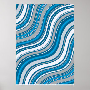 Modern Wavy Blue and Grey Abstract Poster