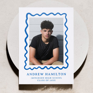 Modern Wavy Border Graduation Letterpress Photo Cards
