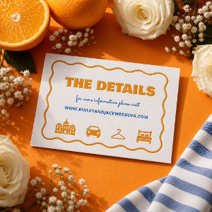 Modern Wavy Border Wedding Details Letterpress Enclosure Card