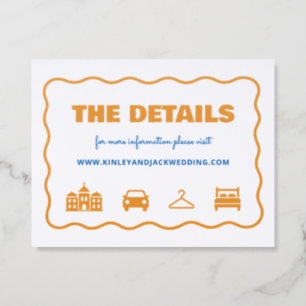 Modern Wavy Border Wedding Details Letterpress Enclosure Card