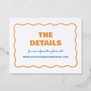 Modern Wavy Border Wedding Details Letterpress Enclosure Card