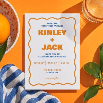 Modern Wavy Border Wedding Letterpress Invitation