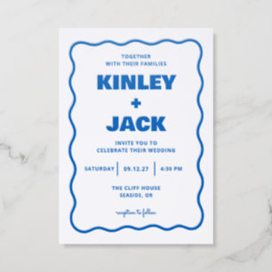 Modern Wavy Border Wedding Letterpress Invitation