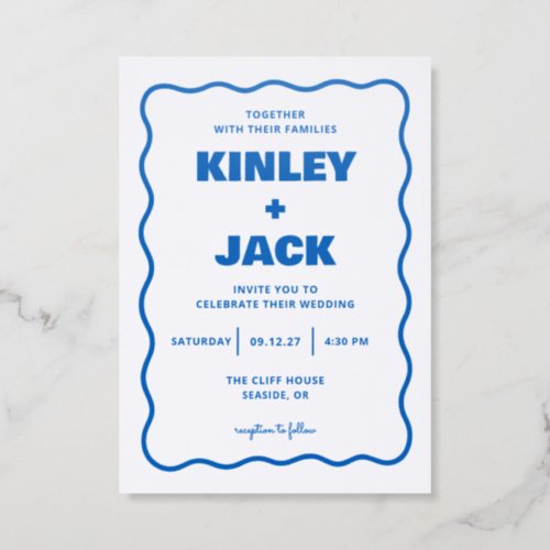 Modern Wavy Border Wedding Letterpress Invitation
