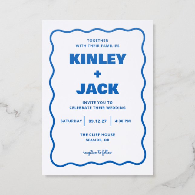 Modern Wavy Border Wedding Letterpress Invitation (Front)
