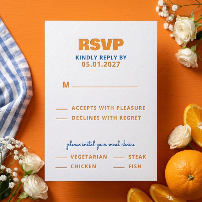 Modern Wavy Border Wedding Letterpress RSVP Cards (Simulated card on table)