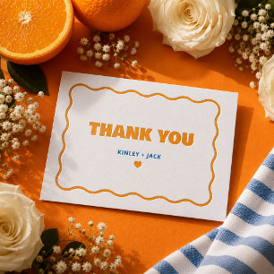 Modern Wavy Border Wedding Letterpress Thank You Card