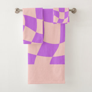 Modern wavy checkerboard Purple and pink pattern Bath Towel Set