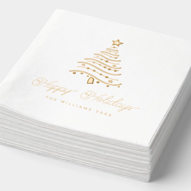 Modern Wavy Christmas Tree & Stars Foil Napkins (Detail)