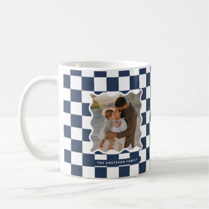 Modern wavy edge check minimal photo Christmas Coffee Mug
