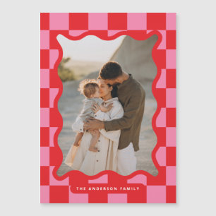 Modern wavy edge check minimal photo Christmas Magnetic Invitation