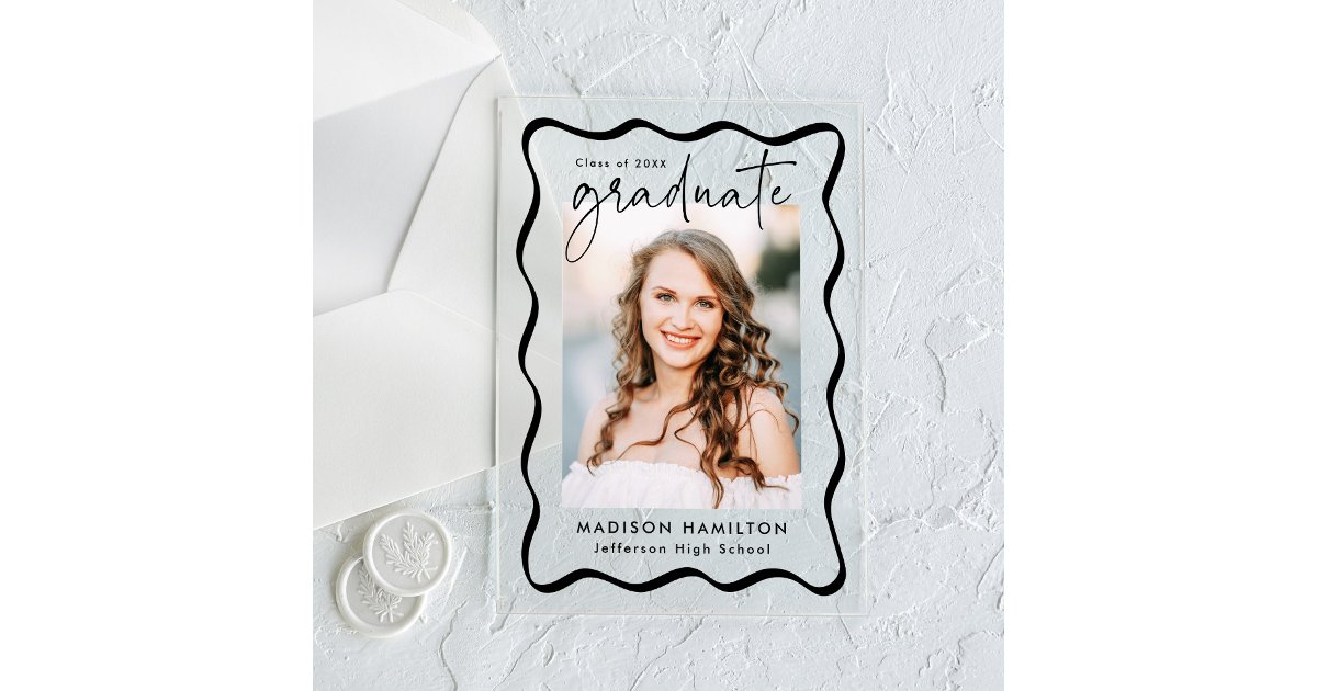Modern Wavy Frame Acrylic Graduation Announcement | Zazzle