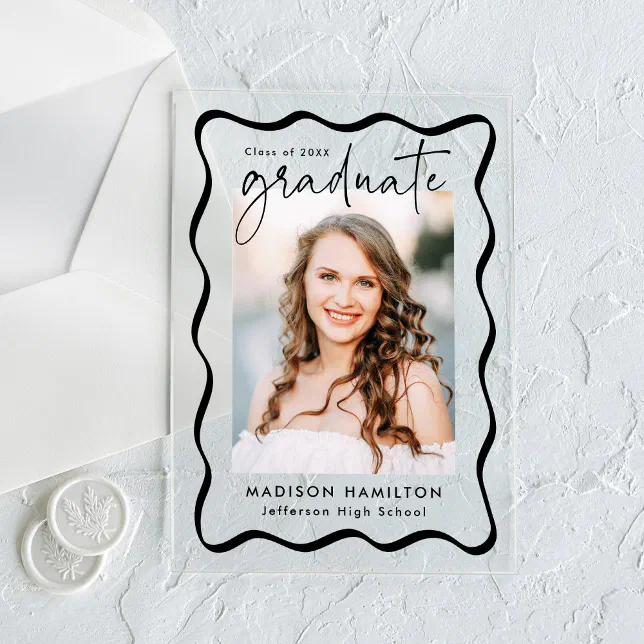 Modern Wavy Frame Acrylic Graduation Announcement | Zazzle