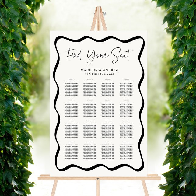 Modern Wavy Frame Cream 20 Table Seating Chart Foam Board (Creator Uploaded)