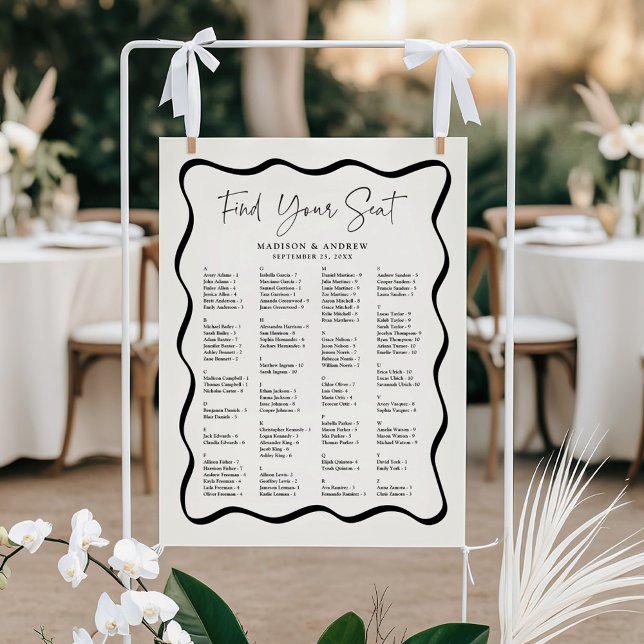 Modern Wavy Frame Cream Alphabetical Seating Chart (Creator Uploaded)