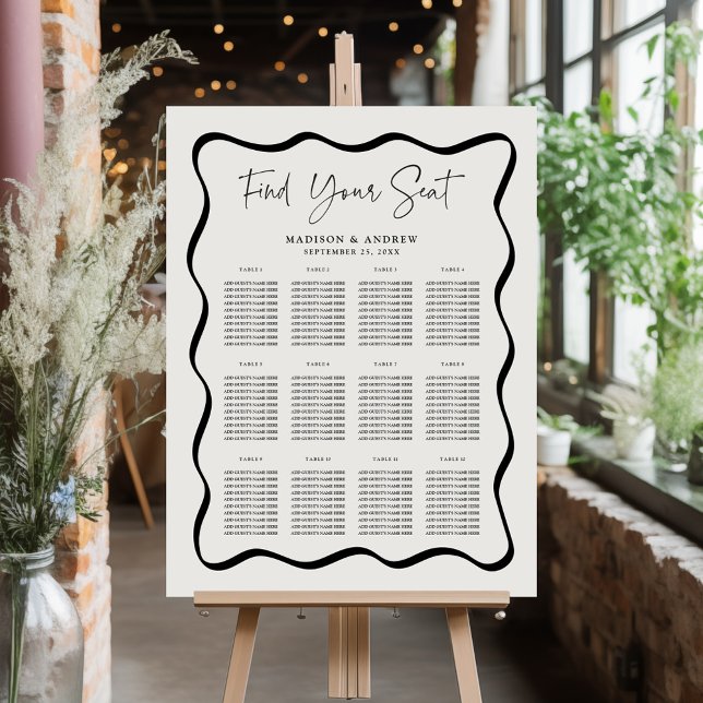 Modern Wavy Frame Cream Wedding Seating Chart Foam Board (Creator Uploaded)
