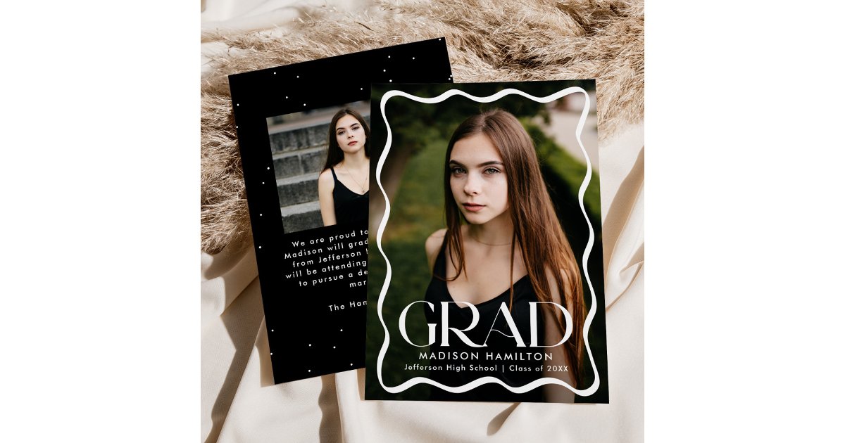 Modern Wavy Frame Grad 2 Photo Graduation Announcement | Zazzle