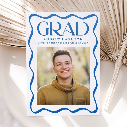 Modern Wavy Frame Graduation Letterpress Photo Cards