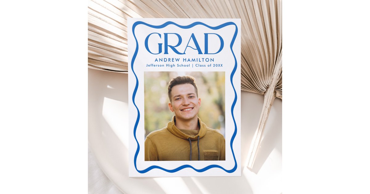 Modern Wavy Frame Graduation Letterpress Photo Cards | Zazzle
