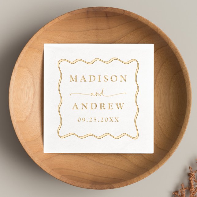 Modern Wavy Frame Personalized Wedding Foil Napkins (Creator Uploaded)