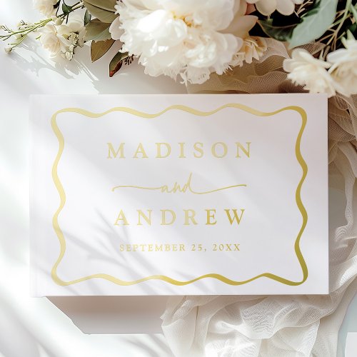 Modern Wavy Frame Photo Wedding Foil Guest Book