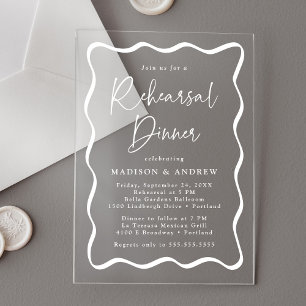 Modern Wavy Frame Rehearsal Dinner Acrylic Invitations