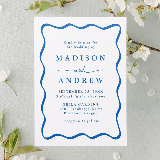Modern Wavy Frame Wedding Letterpress Invitation (Creator Uploaded)