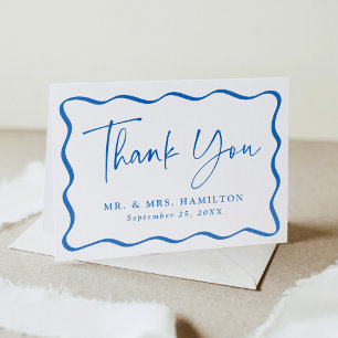 Modern Wavy Frame Wedding Letterpress Thank You Card