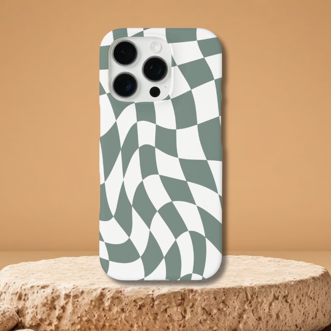Modern Wavy Green Checkerboard iPhone 16 Pro case (Creator Uploaded)