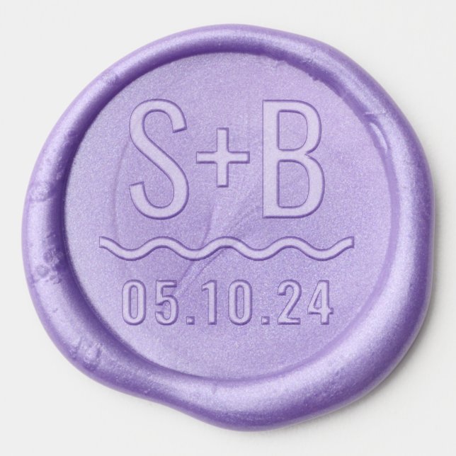 Modern Wavy Line Letters and Date Wax Seal Sticker (Front)