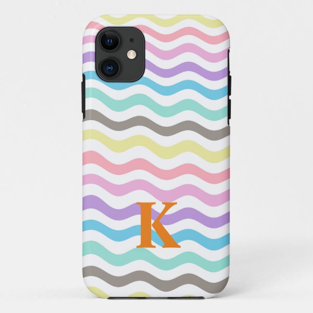 Modern Wavy Lines | Pastel Waves Monogram Case-Mate iPhone Case (Back)