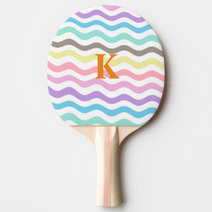 Modern Wavy Lines Pastel Waves Monogram Ping Pong Paddle