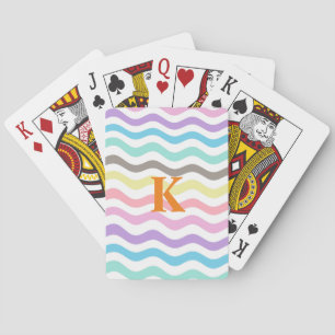 Modern Wavy Lines Pastel Waves Monogram Poker Cards