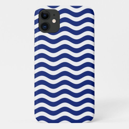 Modern Wavy Navy Blue Stripes Decor iPhone 11 Case