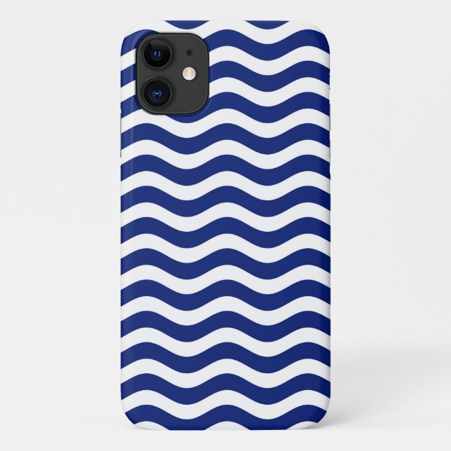 Modern Wavy Navy Blue Stripes Decor Case-Mate iPhone Case (Back)