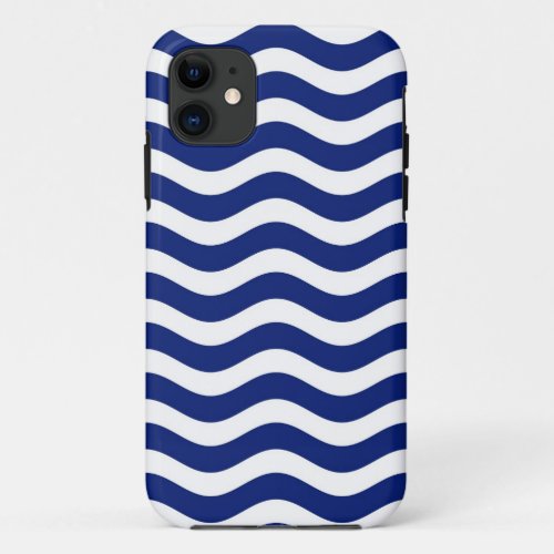 Modern Wavy Navy Blue Stripes Decor iPhone 11 Case