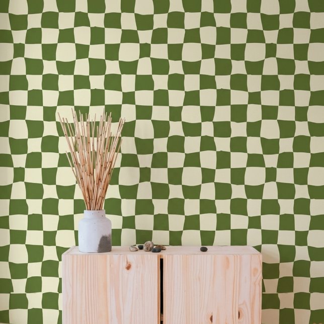 Modern Wavy Olive Green Checkerboard Wallpaper Rol (Creator Uploaded)