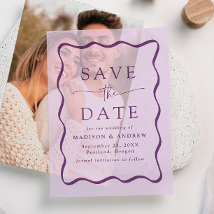 Modern Wavy Purple Frame Wedding Save the Date Vellum Invitations