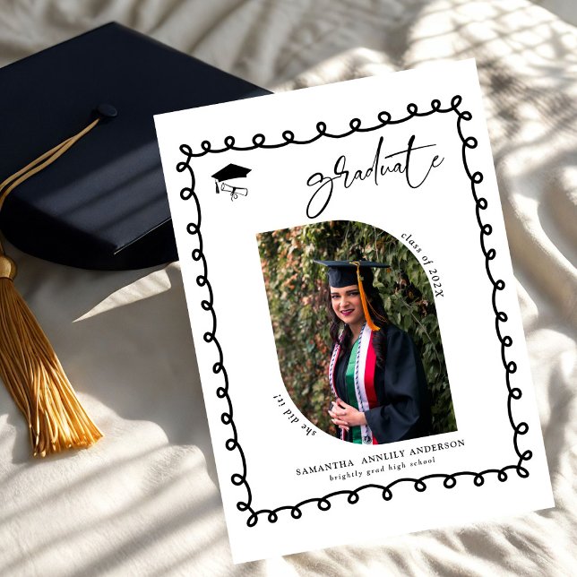 Modern Wavy Script 2 Photos Graduation Party Invitation (Creator Uploaded)