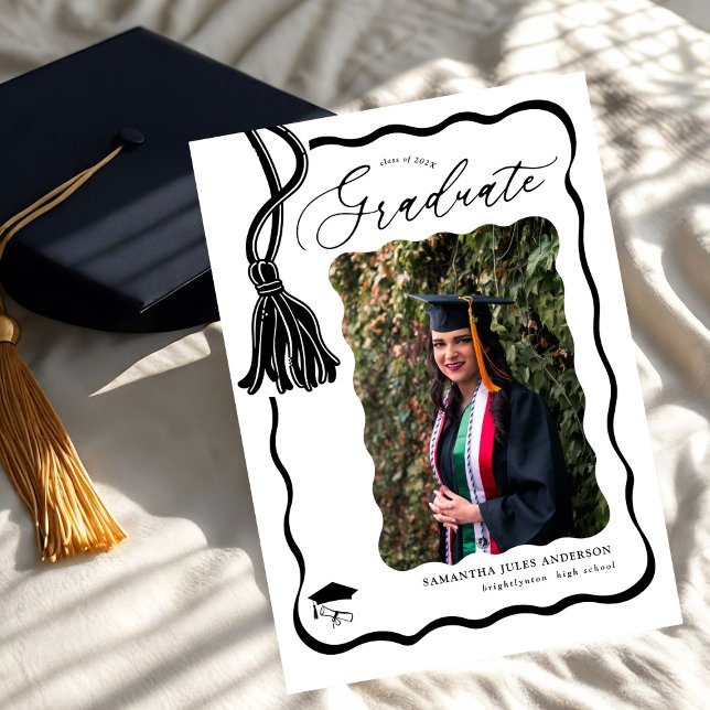 Modern Wavy Script Photo Graduation Party  Invitation (Creator Uploaded)