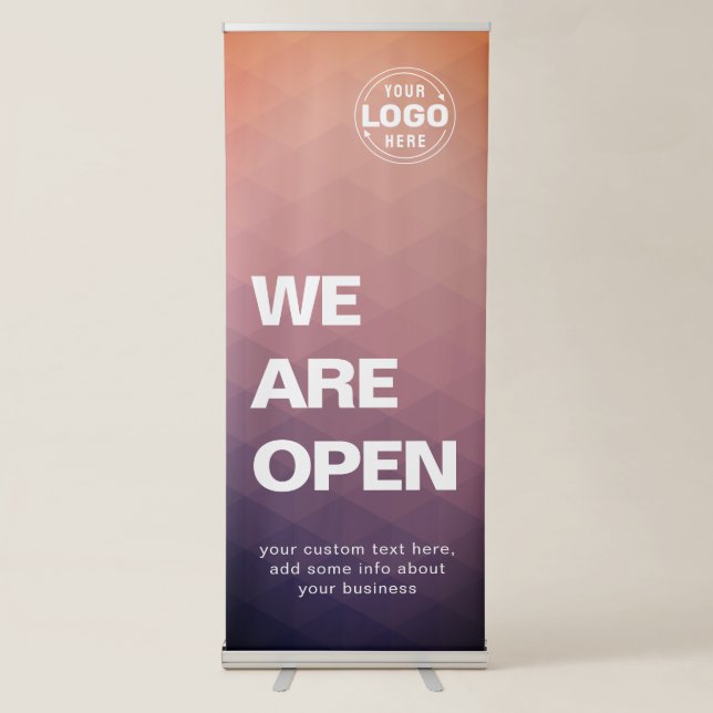 Modern We Are Open Small Business Retractable Banner (Front)