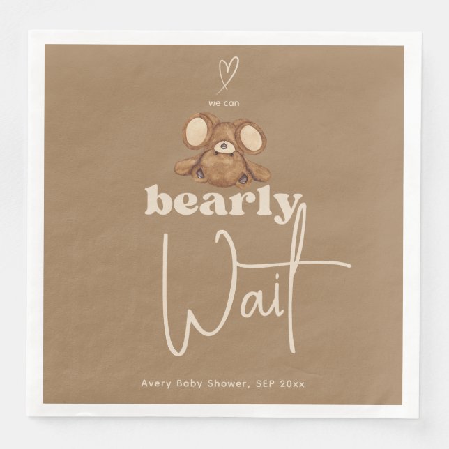 Modern We Can Bearly Wait Baby Shower  Paper Dinner Napkins (Front)