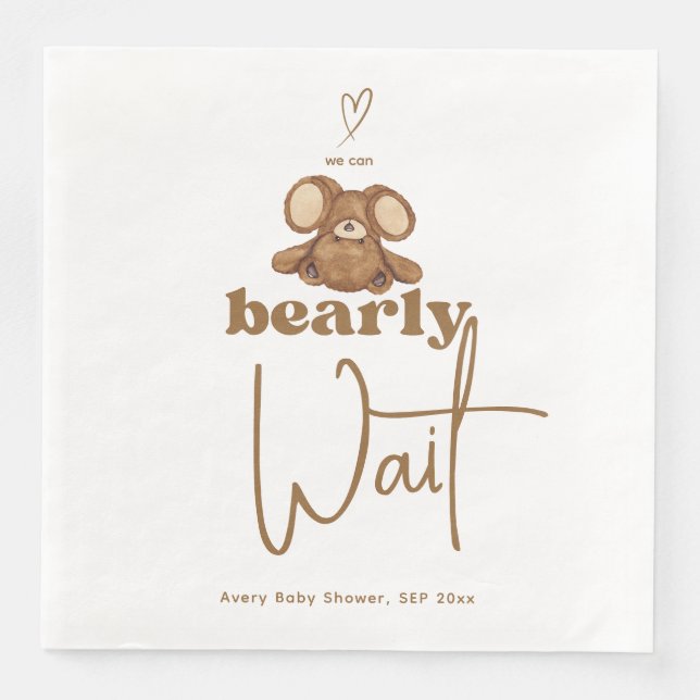 Modern We Can Bearly Wait Baby Shower  Paper Dinner Napkins (Front)